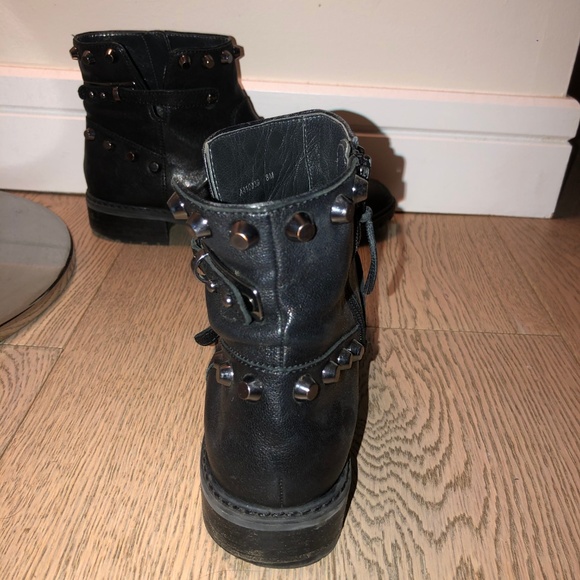 Stuart Weitzman Silver Studded Black Leather Boots - Picture 2 of 2